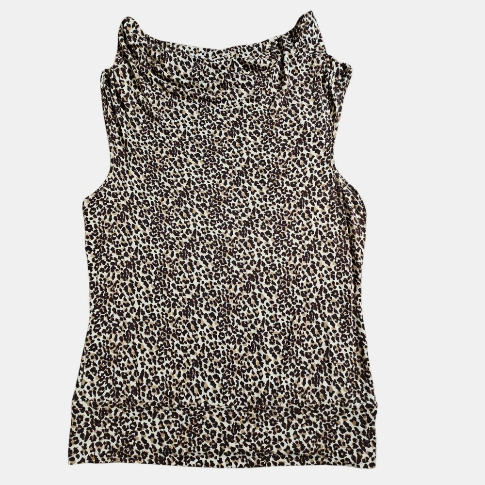 Michael Kors Leopard Animal Print Draped Cowl Neck Sleeveless Top L Rayon Blend